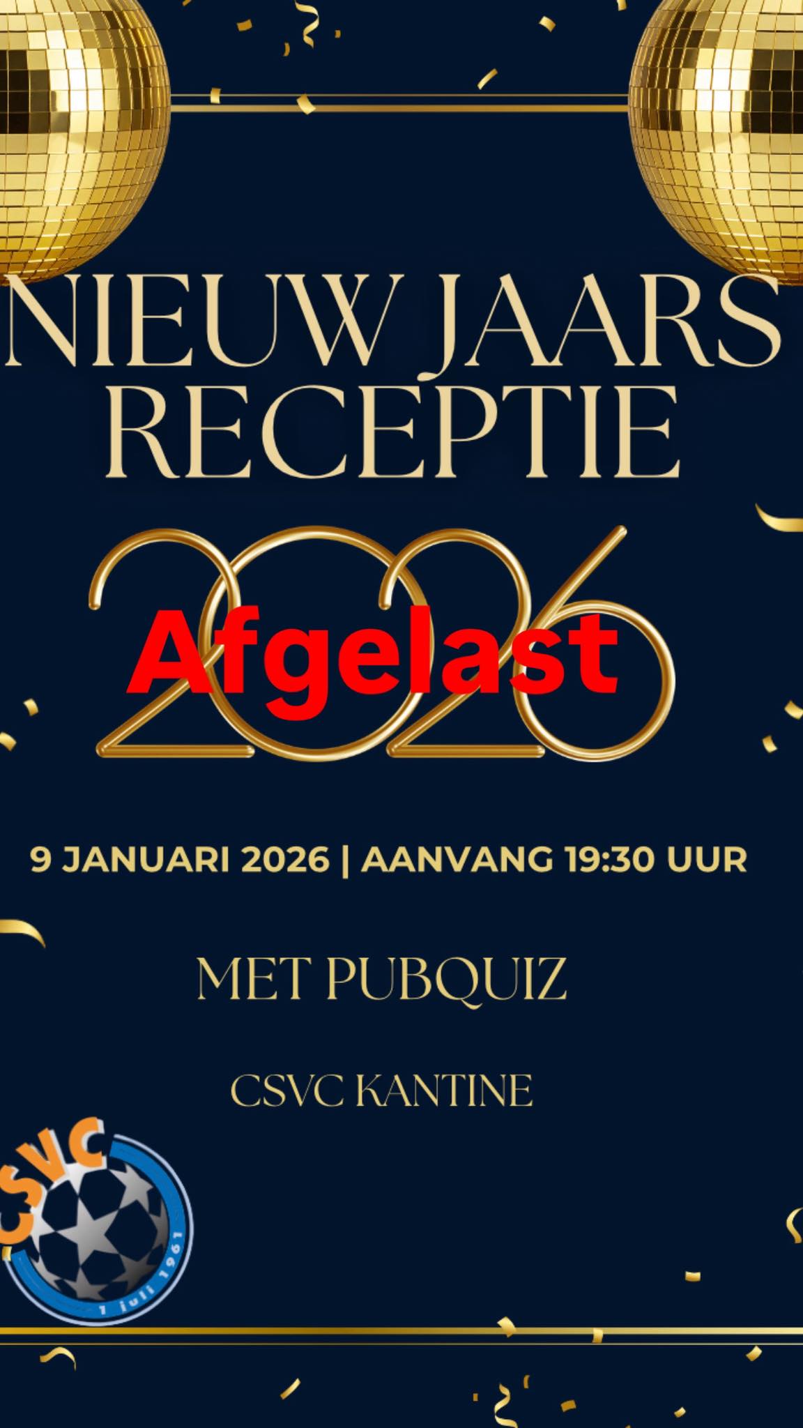 Nieuwjaarsreceptie afgelast