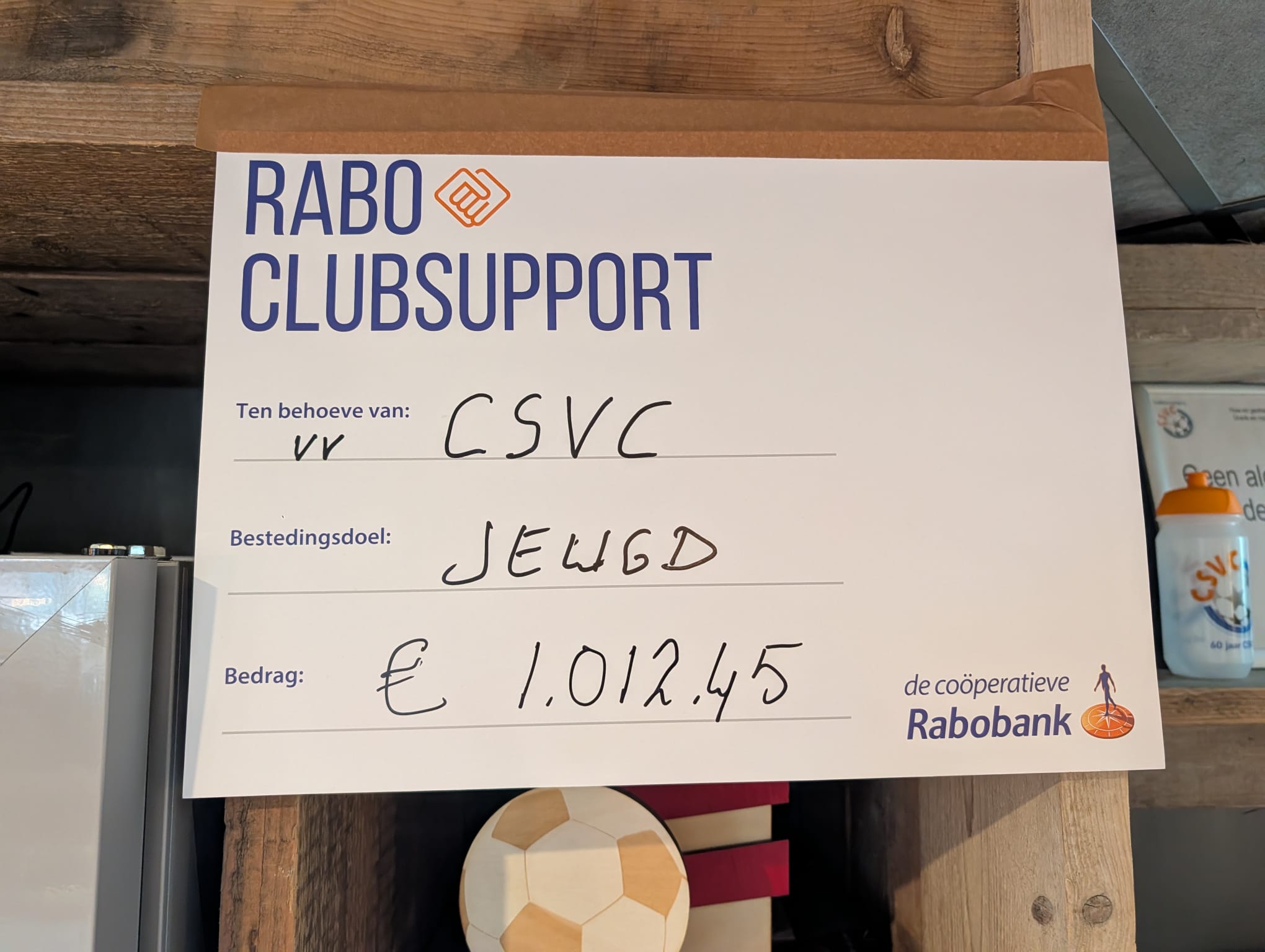 Prachtig resultaat Rabo ClubSupport: € 1.012,45 voor CSVC!